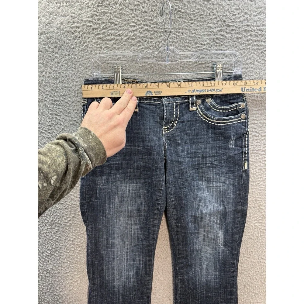 Hydraulic Jeans Womens 3/4 Blue Capri Thick Stitch‎ Flap Pocket Rockabilly Biker